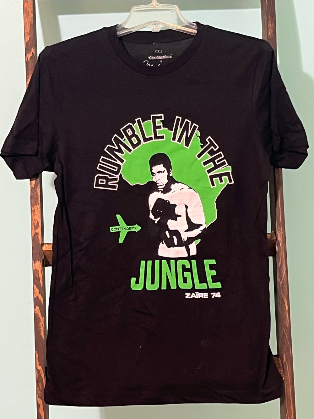 Black Graphic Short-Sleeve Tee with Green 'Rumble in the Jungle' Print